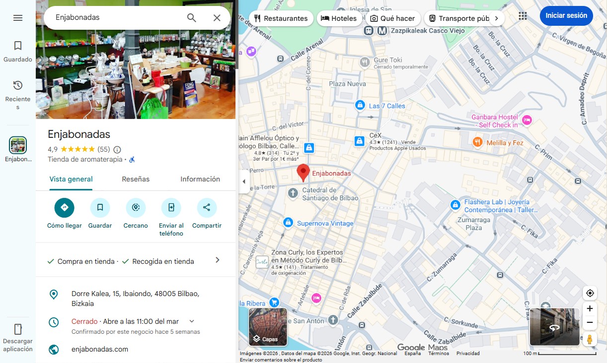 Ficha de Google Maps de Enjabonadas
